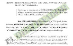 Giuzzio recusó a jueza que admitió imputación formulada por Cantero y Grisetti 