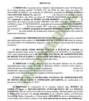 Ordenan secuestro de vehículos utilizados para transportar drogas