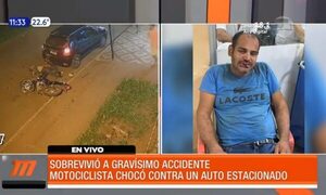 Motociclista chocó contra un auto estacionado y sobrevivió de milagro | Telefuturo