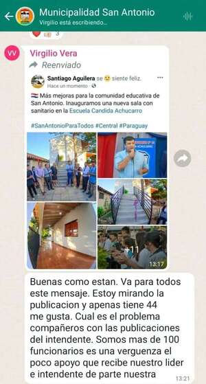 San Antonio: advierten a funcionarios de la municipalidad por no dar “me gusta” a la página del intendente - Nacionales - ABC Color