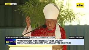 Domingo de Ramos: Monseñor Valenzuela exhortó a valorar la voz de los jóvenes - ABC Noticias - ABC Color