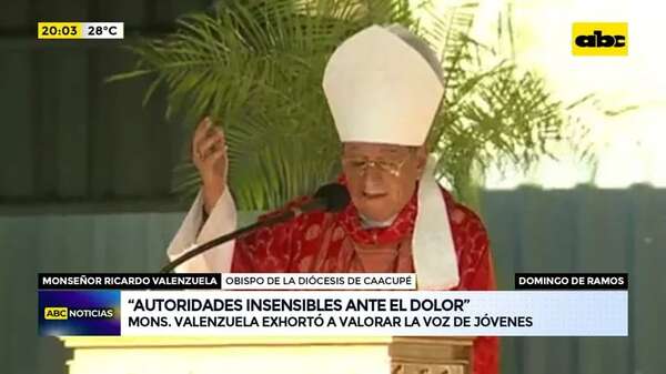 Domingo de Ramos: Monseñor Valenzuela exhortó a valorar la voz de los jóvenes - ABC Noticias - ABC Color