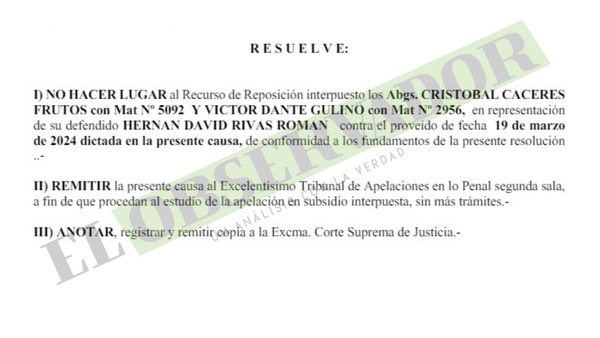 Juez rechaza reposición contra admisión de imputación de Hernán Rivas 