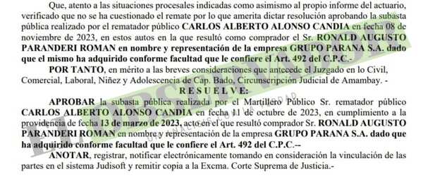 Rematan en G. 1.500 millones narco estancia de US$ 8 millones administrada por Senabico