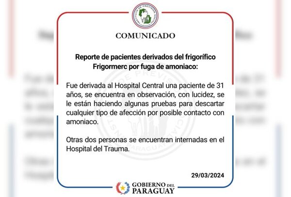 Tres personas asistidas tras fuga de amoniaco en frigorífico de Trinidad