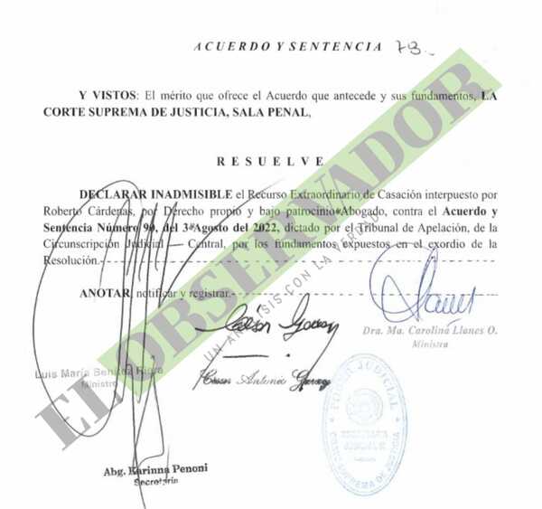 Casación de Roberto Cárdenas contra juicio por medición de la pena es declarada inadmisible