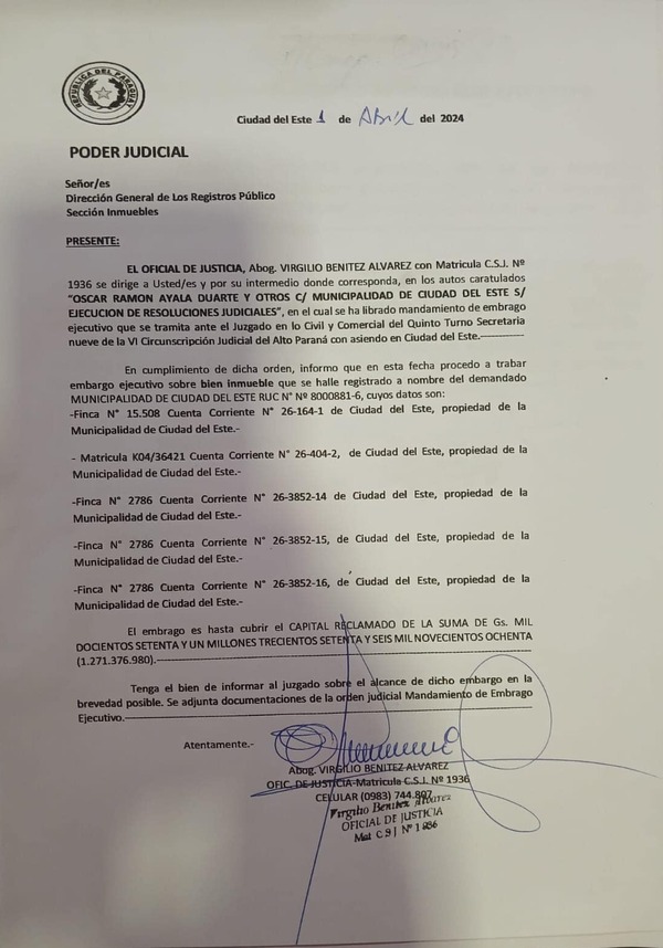 Por falta de pagos embargan bienes de la Municipalidad de Ciudad del Este - La Tribuna