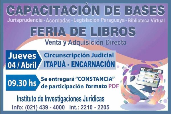 Realizarán feria de libros y capacitación sobre bases de datos jurídicos en Encarnación