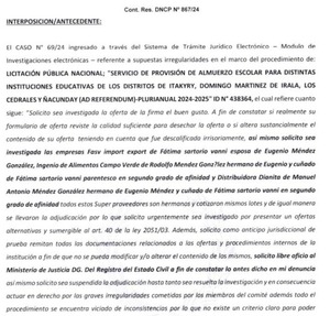 DNCP abre investigación ante denuncia de alteración de ofertas de almuerzo escolar en Alto Paraná