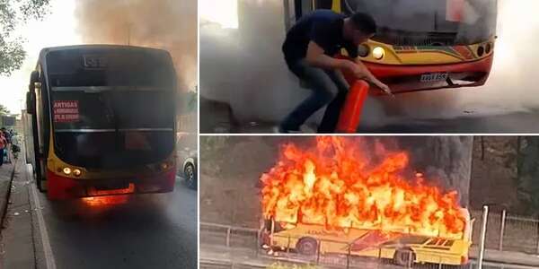 Video: el infructuoso y dramático intento de los pasajeros para sofocar el fuego del bus incendiado - Nacionales - ABC Color