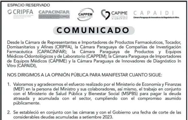 Comunicado de representantes e importadores de productos farmacéuticos - Espacio Reservado - ABC Color