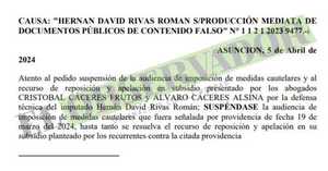 Reposición y apelación traba audiencia para el senador Hernán Rivas