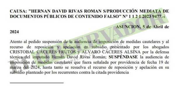 Reposición y apelación traba audiencia para el senador Hernán Rivas