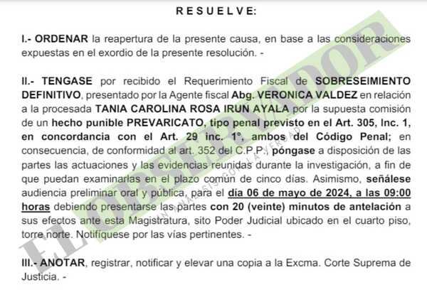 Fijan audiencia para tratar pedido de sobreseimiento definitivo a exjueza Tania Irún