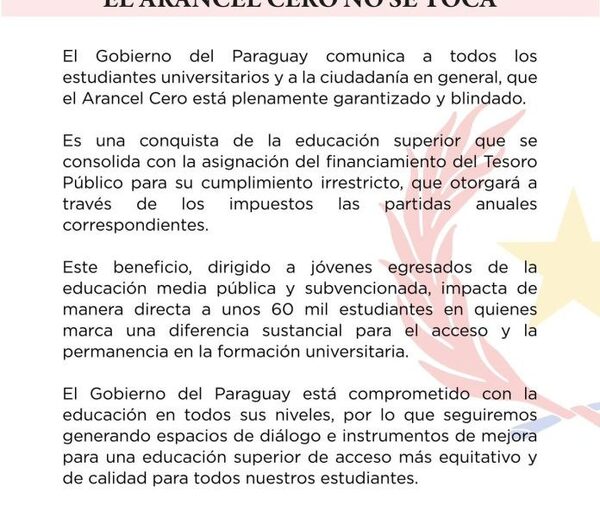Gobierno ratifica que Arancel Cero para los 60 mil estudiantes universitarios no se toca