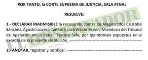 Patricia Samudio insiste con recusación a camaristas y Sala Penal declara inadmisibilidad