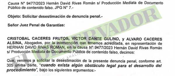 Tras restitución de fueros, Hernán Rivas solicita desestimación de su causa