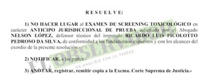 Rechazan exámen toxicológico como anticipo de prueba sobre presunto narco