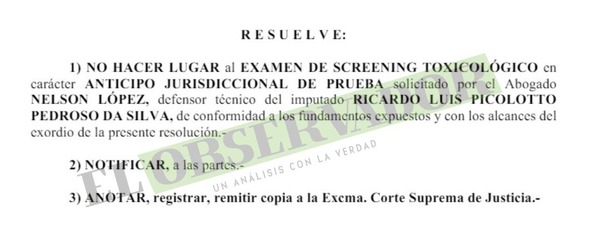 Rechazan exámen toxicológico como anticipo de prueba sobre presunto narco