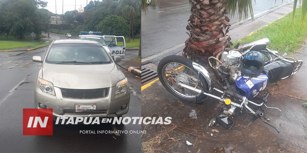 MOTOCICLISTA RESULTÓ HERIDO TRAS COLISIÓN CON UN AUTOMÓVIL EN ENCARNACIÓN - Itapúa Noticias