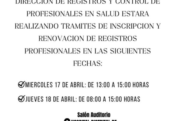 Realizarán inscripción y renovación de registros a profesionales de blanco