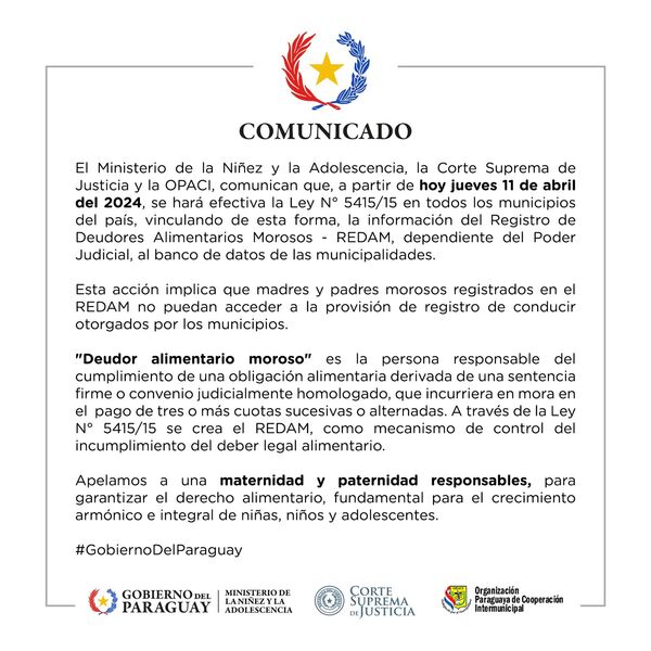 Desde hoy madres y padres deudores no podrán acceder a registros de conducir