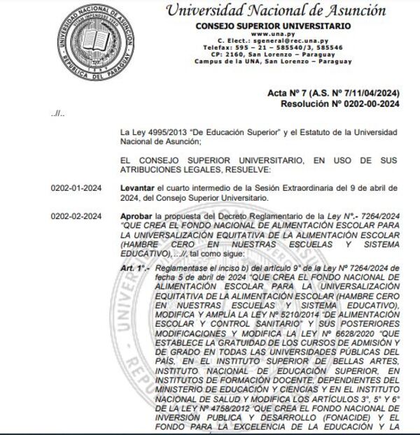 Consejo Superior Universitario aprueba puntos acordados con el Ejecutivo para reglamentación de la Ley Hambre Cero