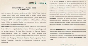  Familiares de Óscar Denis piden justicia tras la captura de familiares de Carmen Villalba en Argentina