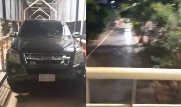 Jaguare, quiso cruzar pasarela peatonal con su camionetaza