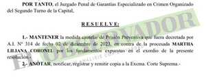 Por fundamentación insuficiente se mantiene prisión a imputada por envío frustrado de cocaína