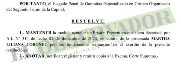 Por fundamentación insuficiente se mantiene prisión a imputada por envío frustrado de cocaína