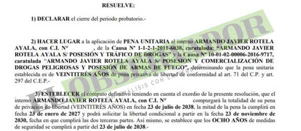 Unifican condenas de Armando Javier Rotela: compurgará su pena en 2038