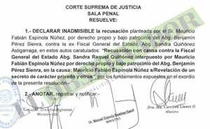 Declaran inadmisible recusación a la exfiscal general Sandra Quiñónez