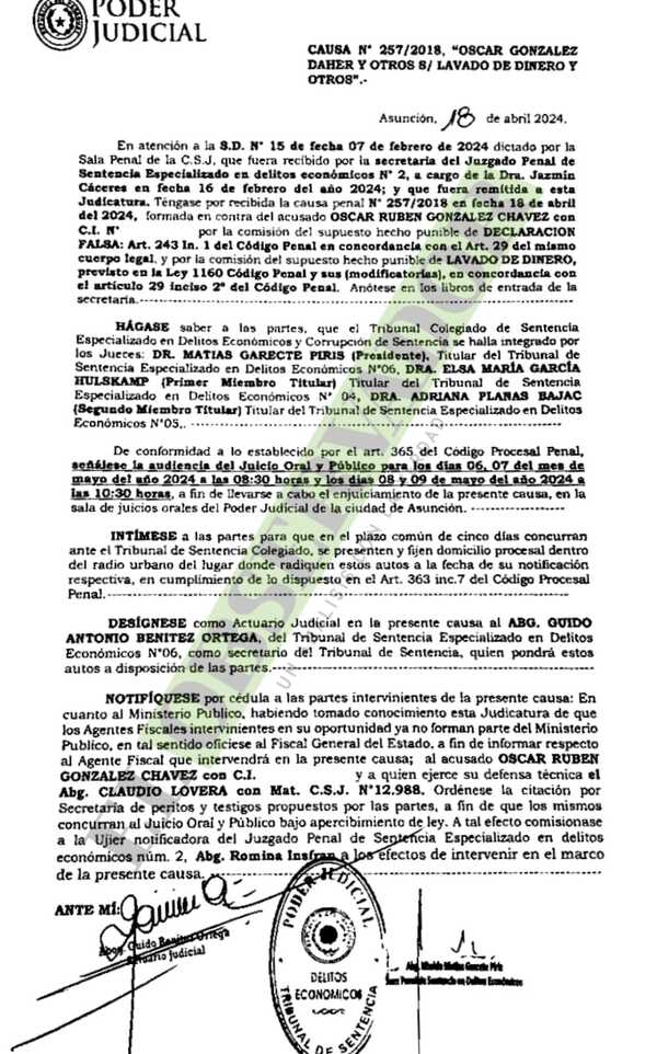 Nuevo juicio a Oscar Rubén González Chaves , hijo de OGD por declaración falsa y lavado será en mayo