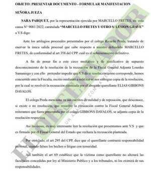 Defensa de Marcello Fretes pide poner fin a “circo mediático” y “artilugios procesales” de la querella