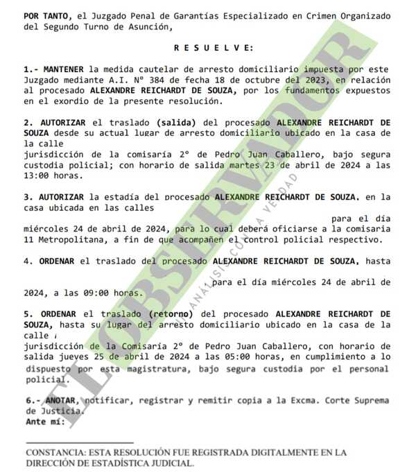 Juez otorga permiso especial a presunto colaborador de Pavão en lavado de activos