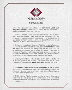 Ministerio Público se desmarca de actuaciones de jefe policial denunciado por acoso
