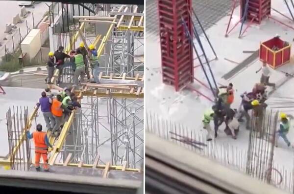 [VIDEO] ¡Moquete con altura! Filman a albañiles a los tongos en edificio en construcción