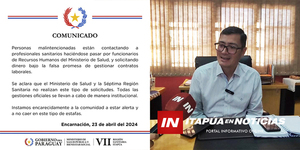 VII REGIÓN SANITARIA ALERTA SOBRE INTENTOS DE ESTAFAS A PROFESIONALES DE SALUD - Itapúa Noticias