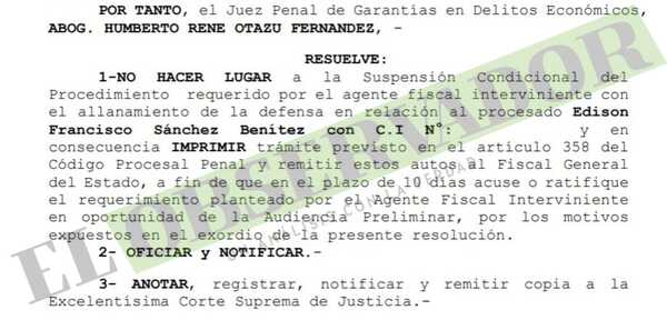Juez se opone a suspensión condicional de implicado en caso de soborno para blanquear a “Minotauro”