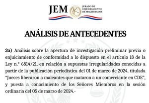 JEM inicia investigación preliminar sobre jueces del caso de los ladrones con libertad condicional que mataron a joyero 