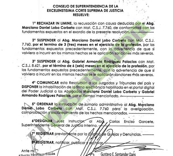 Consejo de Superintendencia de la Corte suspende a dos abogados