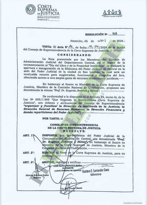 Consejo de Superintendencia dispuso que biblioteca lleve nombre de padre de ministro