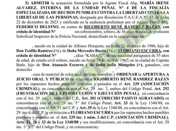 Policía y mano derecha de Felipe “Barón” Escurra afrontarán juicio
