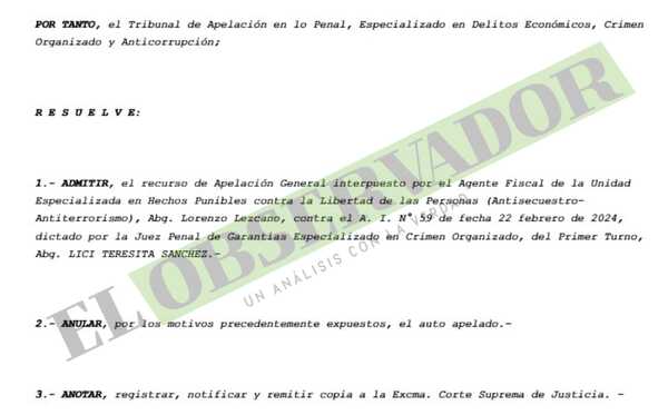 Cámara anula sobreseimiento definitivo de acusado por trata de personas