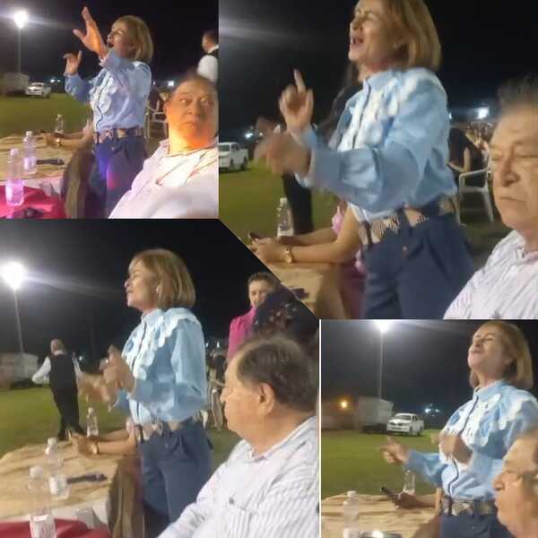 Tina y don Severo presentes en "cena show" a docentes coloradas de PJC