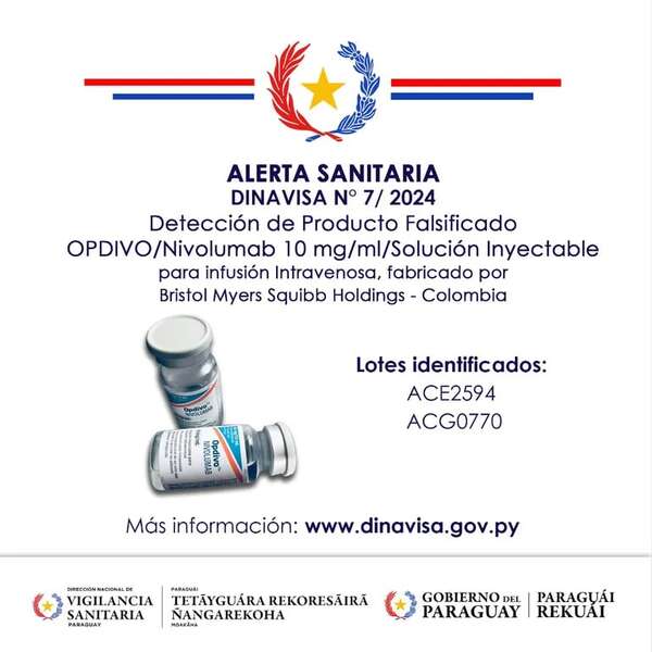 Dinavisa advierte sobre comercialización de fármaco oncológico falsificado - Nacionales - ABC Color