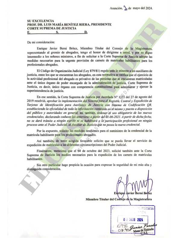Miembro del CM urge a la Corte agilizar provisión de matrículas a abogados