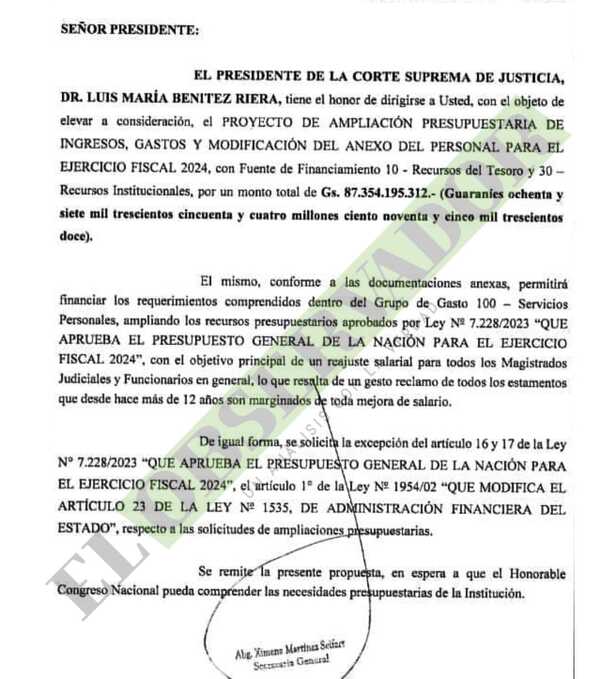 Remiten al Congreso proyecto de ampliación para reajuste salarial a magistrados y funcionarios