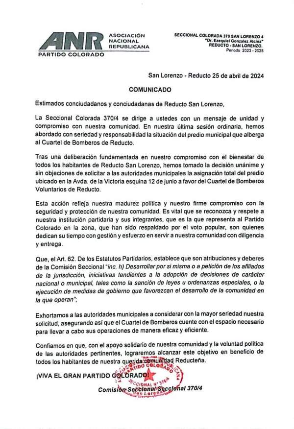 AUDIO: Reiteran rechazo a comunicado "entreguista y populista" de Seccional N° 4 - San Lorenzo Hoy